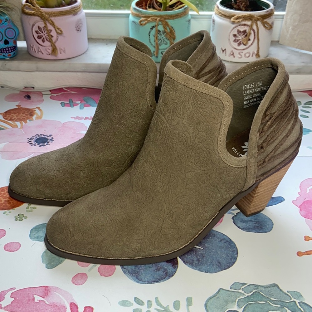 Yellow Box Suede Leather Tan Leather booties